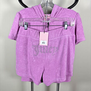 NWT Juicy Couture Purple Bling Dewberry Terry Short & Jacket Set Women's Sz M
